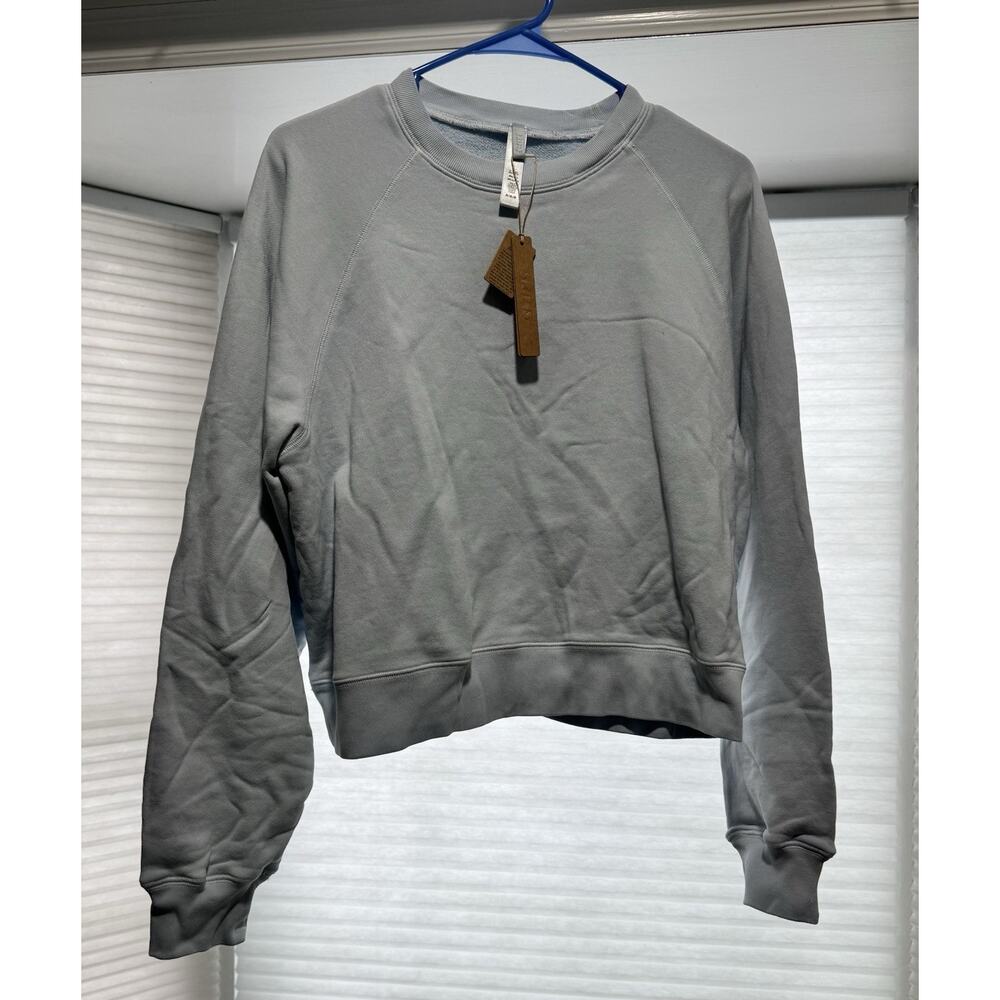 Skims Sweatshirt Cropped Long Sleeve Pullover 100% Cotton Crew Neck Top SZ M